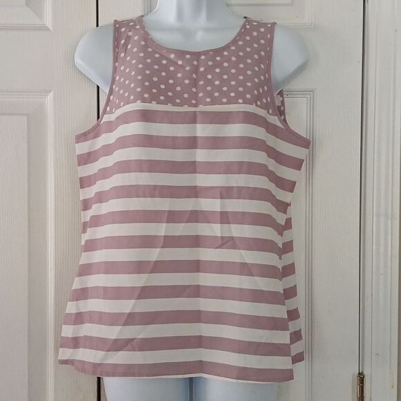 Loft Petites polka dot and striped pale purple and white sleeveless blouse Sz MP - Picture 1 of 7